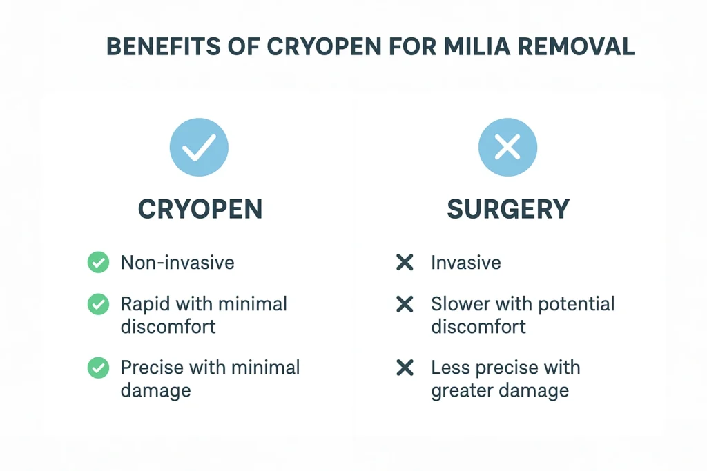 Benefits of cryopen for milia removal Dunchurch compared to surgical treatments.