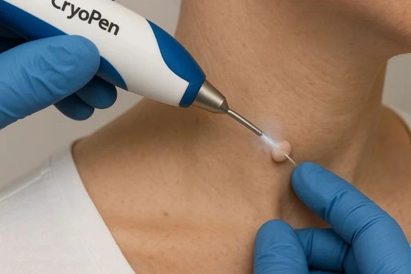 Person receiving Cryotherapy skin tag removal Dunchurch