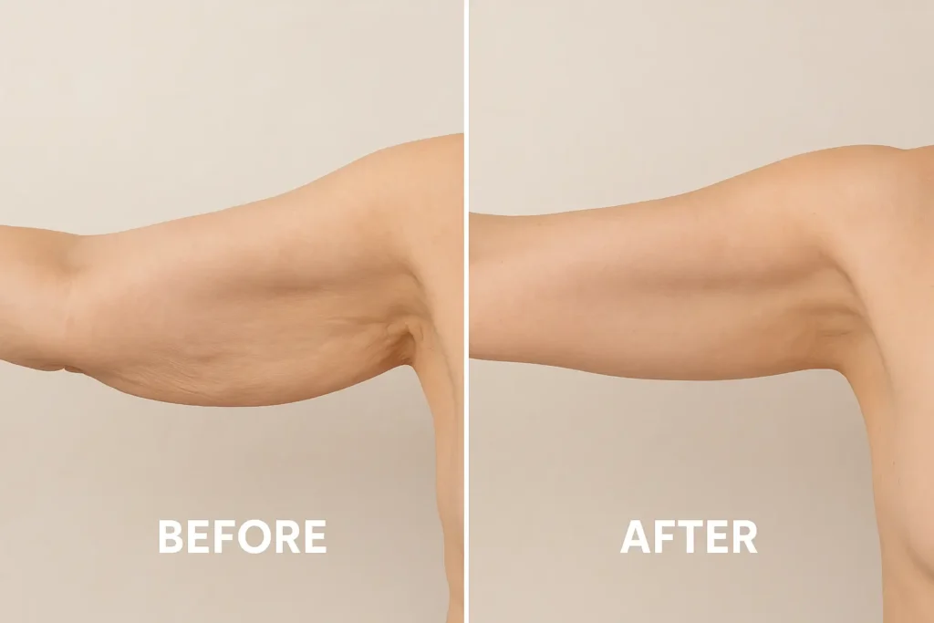 Picture of LA LIPO Dunchurch before and after results of skin tightening treatment on the upper arms.